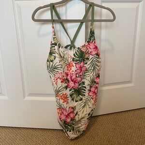 Hurley Tropical Floral One-Piece Swimsuit with Green Straps